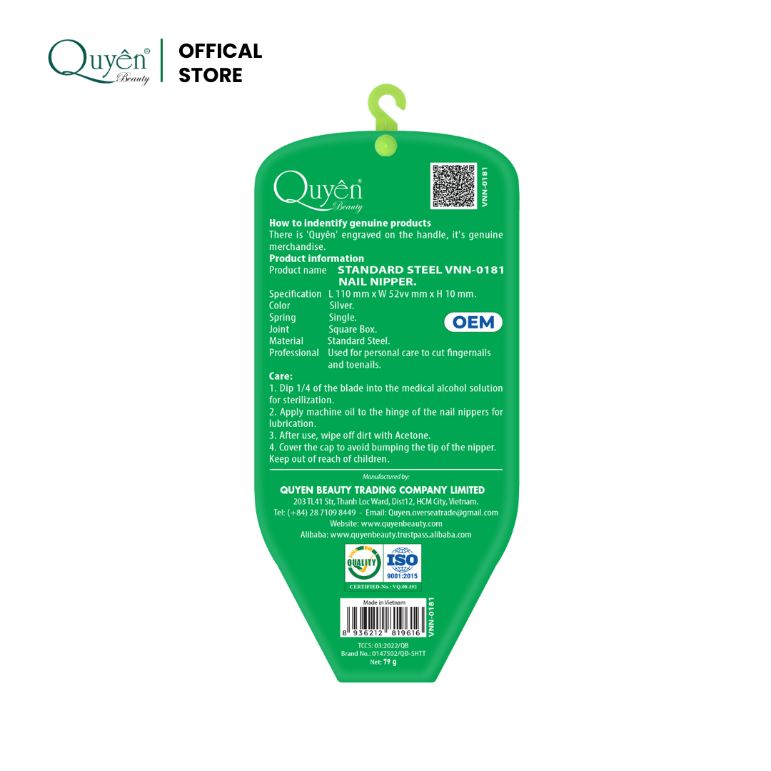 Quyen Beauty Professional Steel Nail Nippers VNN-0181