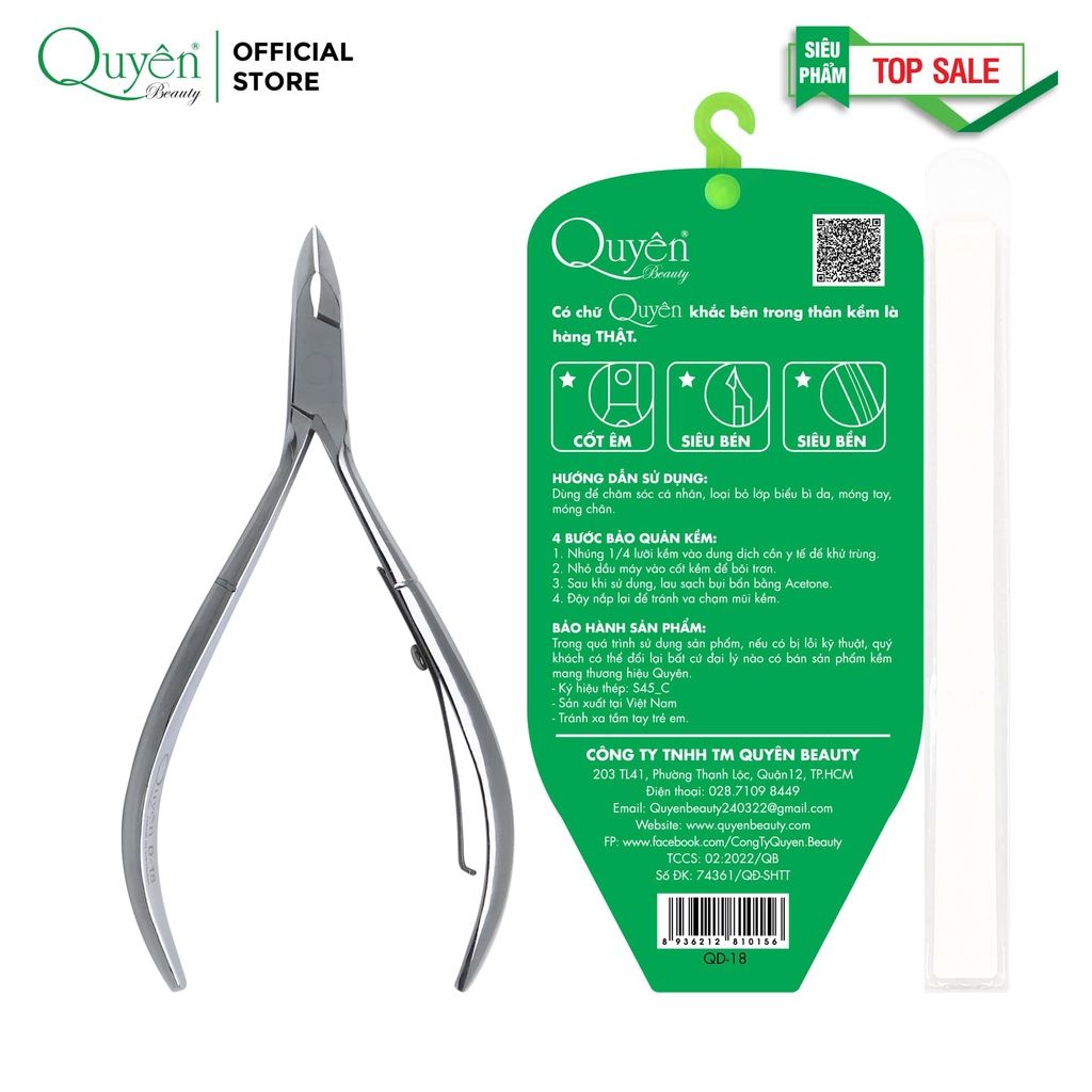 Kềm Cắt Da Thép Chuyên Dụng Mỹ Phẩm Quyên Chính Hãng QD-18 Cốt êm Siêu bén Siêu Bền - TẶNG DŨA