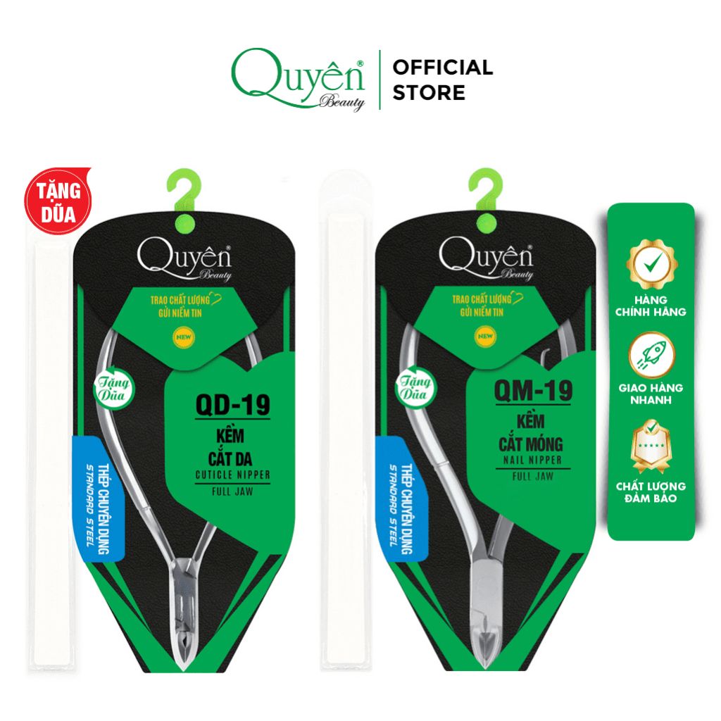 Combo Kềm 19 Cắt Móng Da Dụng Cụ Làm Nail Mỹ Phẩm Quyên Chính Hãng - TẶNG DŨA