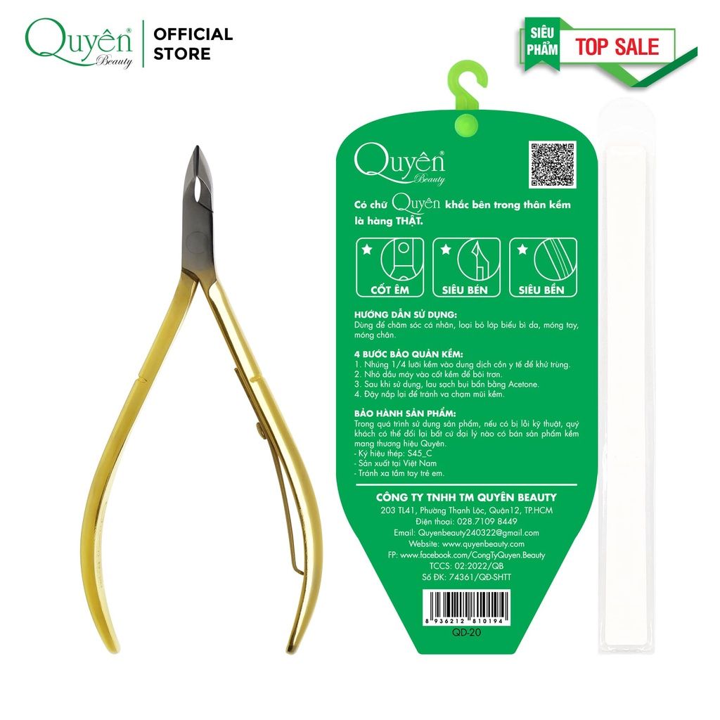 Kềm Cắt Da Thép Chuyên Dụng Mỹ Phẩm Quyên Chính Hãng QD-20 Cốt êm Siêu bén Siêu Bền - TẶNG DŨA