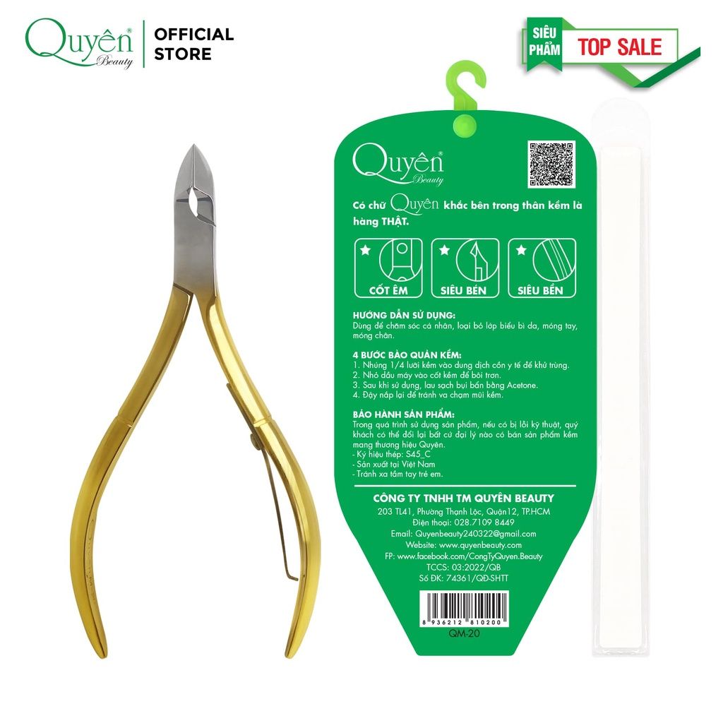 Kềm Cắt Móng Thép Chuyên Dụng Mỹ Phẩm Quyên Chính Hãng QM-20 Cốt êm Siêu bén Siêu Bền - TẶNG DŨA