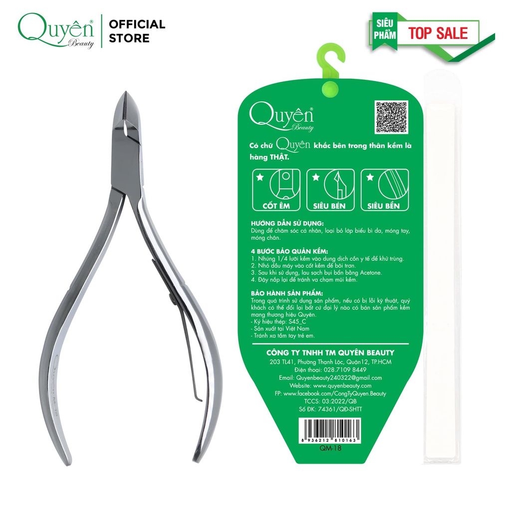 Kềm Cắt Móng Thép Chuyên Dụng Mỹ Phẩm Quyên Chính Hãng QM-18 Cốt êm Siêu bén Siêu Bền - TẶNG DŨA