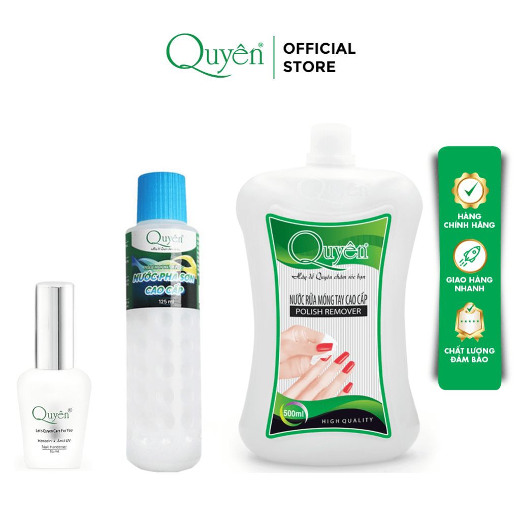 Combo 4: Sơn Siêu Bóng Nước Rửa Móng Pha Sơn Mỹ Phẩm Quyên Chính Hãng