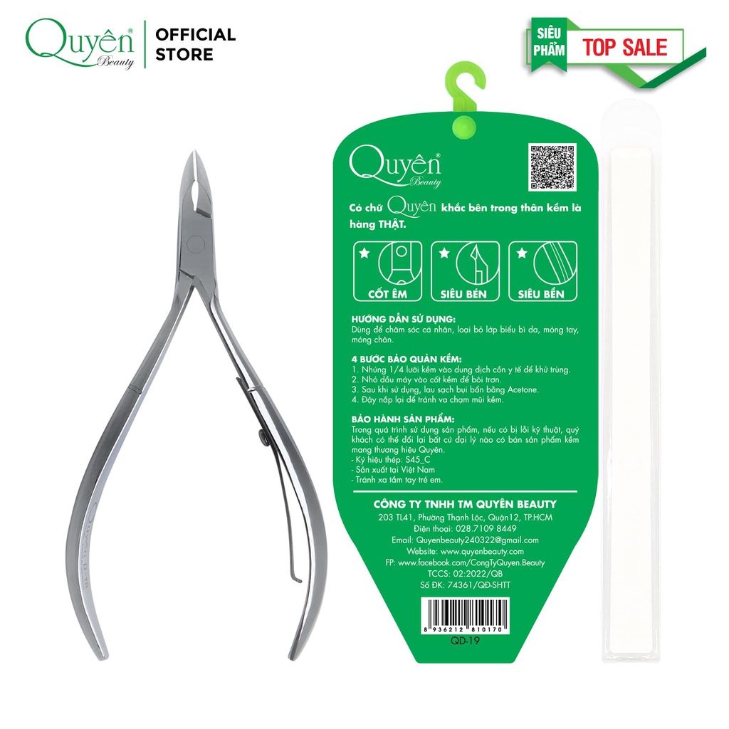 Kềm Cắt Da Thép Chuyên Dụng Mỹ Phẩm Quyên Chính Hãng QD-19 Cốt êm Siêu bén Siêu Bền - TẶNG DŨA