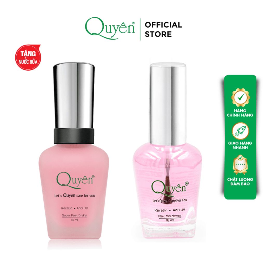 Combo Sơn Siêu Dưỡng Phẳng Bóng Hồng Mỹ Phẩm Quyên Chính Hãng 16ml Phục Hồi Tự Nhiên - TẶNG NƯỚC RỬA MÓNG TAY