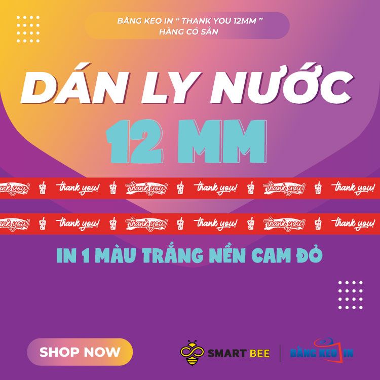 Băng Keo In Thank You 12MM Nền Đỏ Chữ Trắng