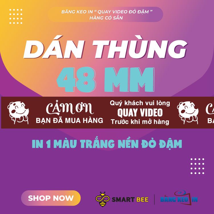 Băng keo in Mẫu in sẵn Quay VIDEO Trước Khi Mở Hàng 48MMx72 - Đỏ Đậm - Trắng Sữa