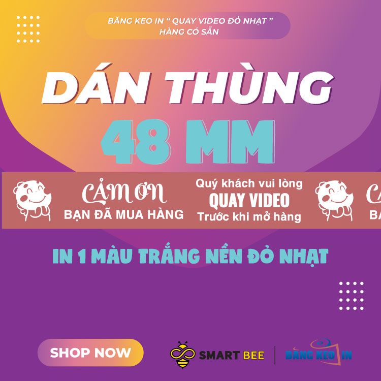 Băng keo in Mẫu in sẵn Quay VIDEO Trước Khi Mở Hàng 48MMx72M - Đỏ Nhạt & Trắng Sữa