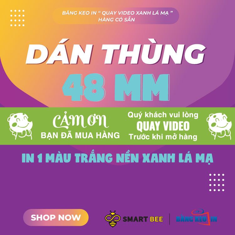 Băng keo in Mẫu in sẵn Quay VIDEO Trước Khi Mở Hàng Xanh lá mạ & Trắng sữa 48MMx72M