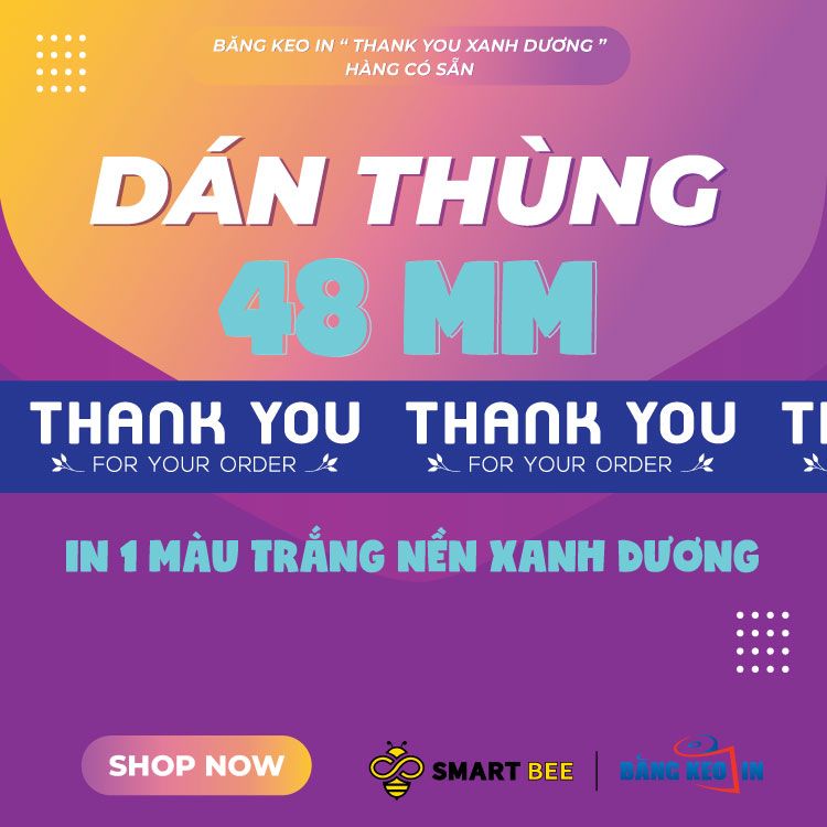 Băng Keo In Thank You 48MM Nền Xanh Dương Chữ Trắng