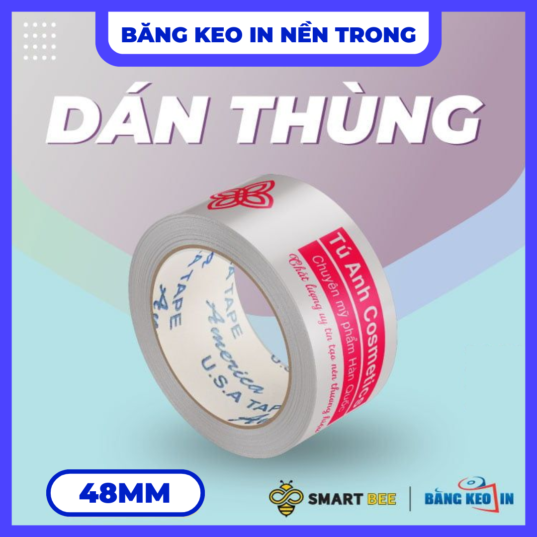 Băng Keo In Theo Yêu Cầu 48MM x 72M Nền Trong Màu In Đỏ