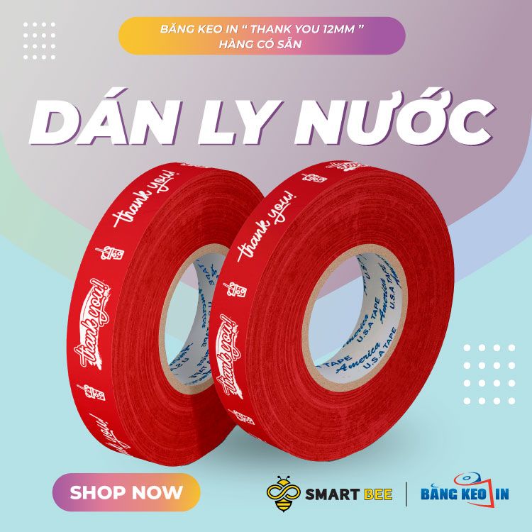 Băng Keo In Thank You 12MM Nền Đỏ Chữ Trắng