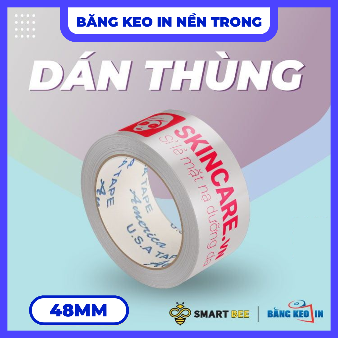 Băng Keo In Theo Yêu Cầu 48MM x 72M Nền Trong Màu In Đỏ