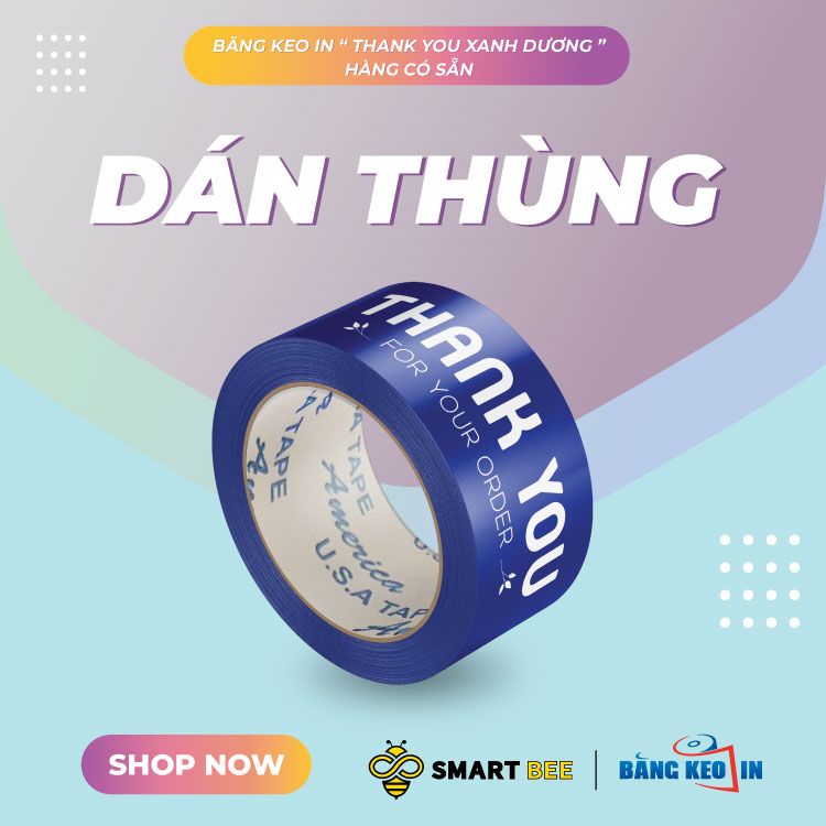 Băng Keo In Thank You 48MM Nền Xanh Dương Chữ Trắng