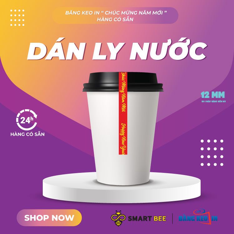 Băng Keo In Chúc Mừng Năm Mới 15MM x 72M - Nền Đỏ - Chữ Vàng