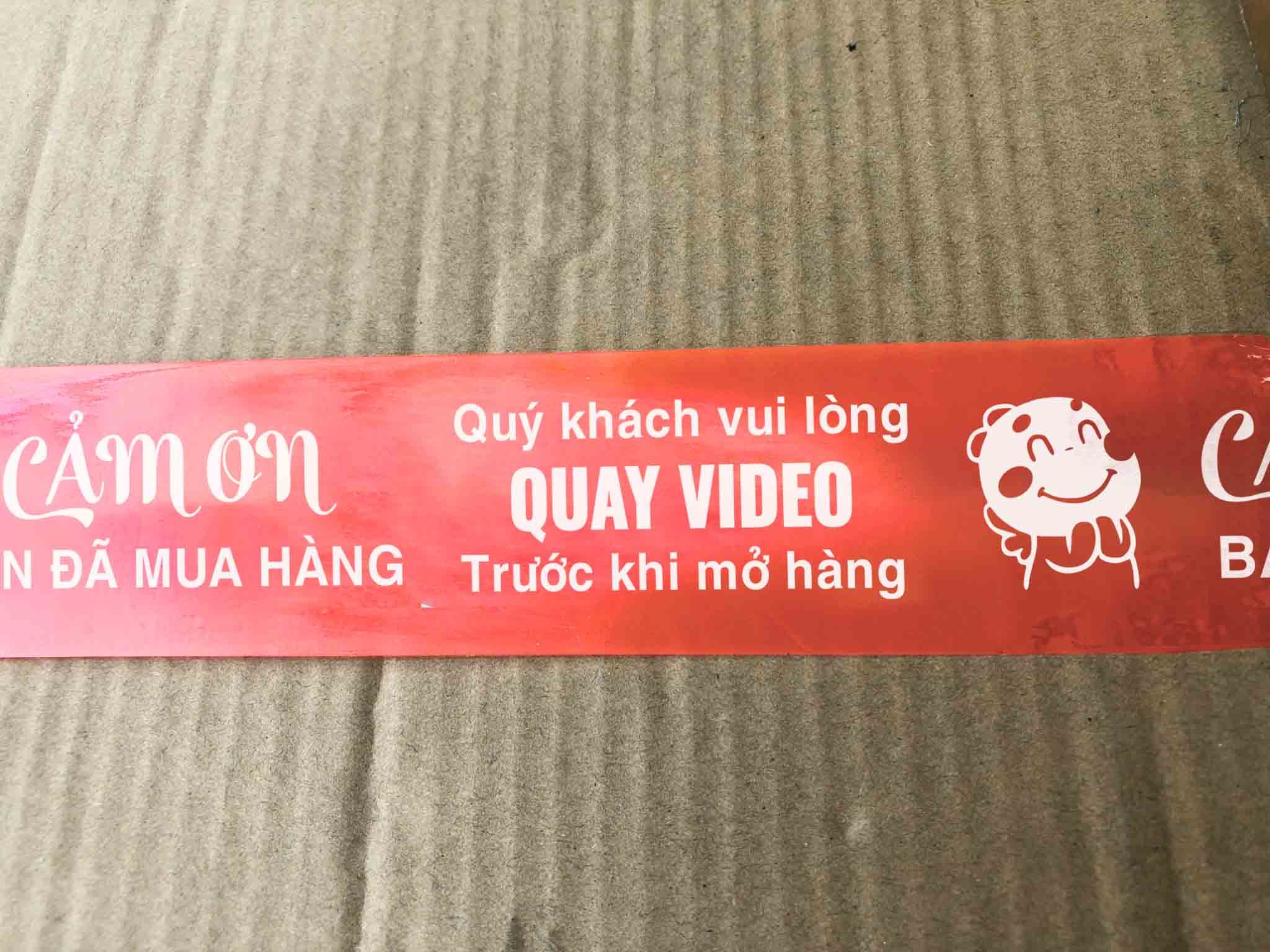 Băng keo in Mẫu in sẵn Quay VIDEO Trước Khi Mở Hàng 48MMx72M - Đỏ Nhạt & Trắng Sữa
