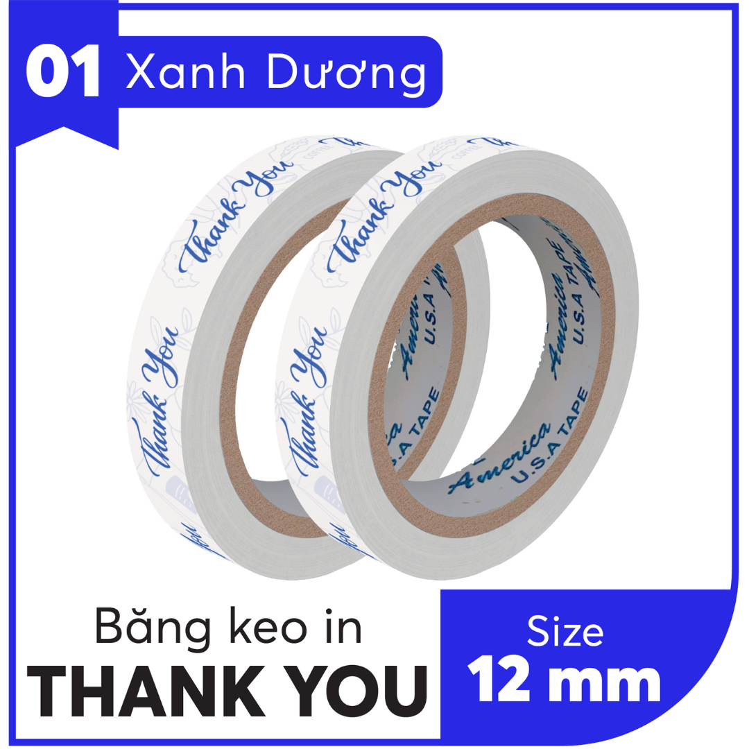 BĂNG KEO IN SẴN MẪU THANK YOU 12MM | 6 MÀU