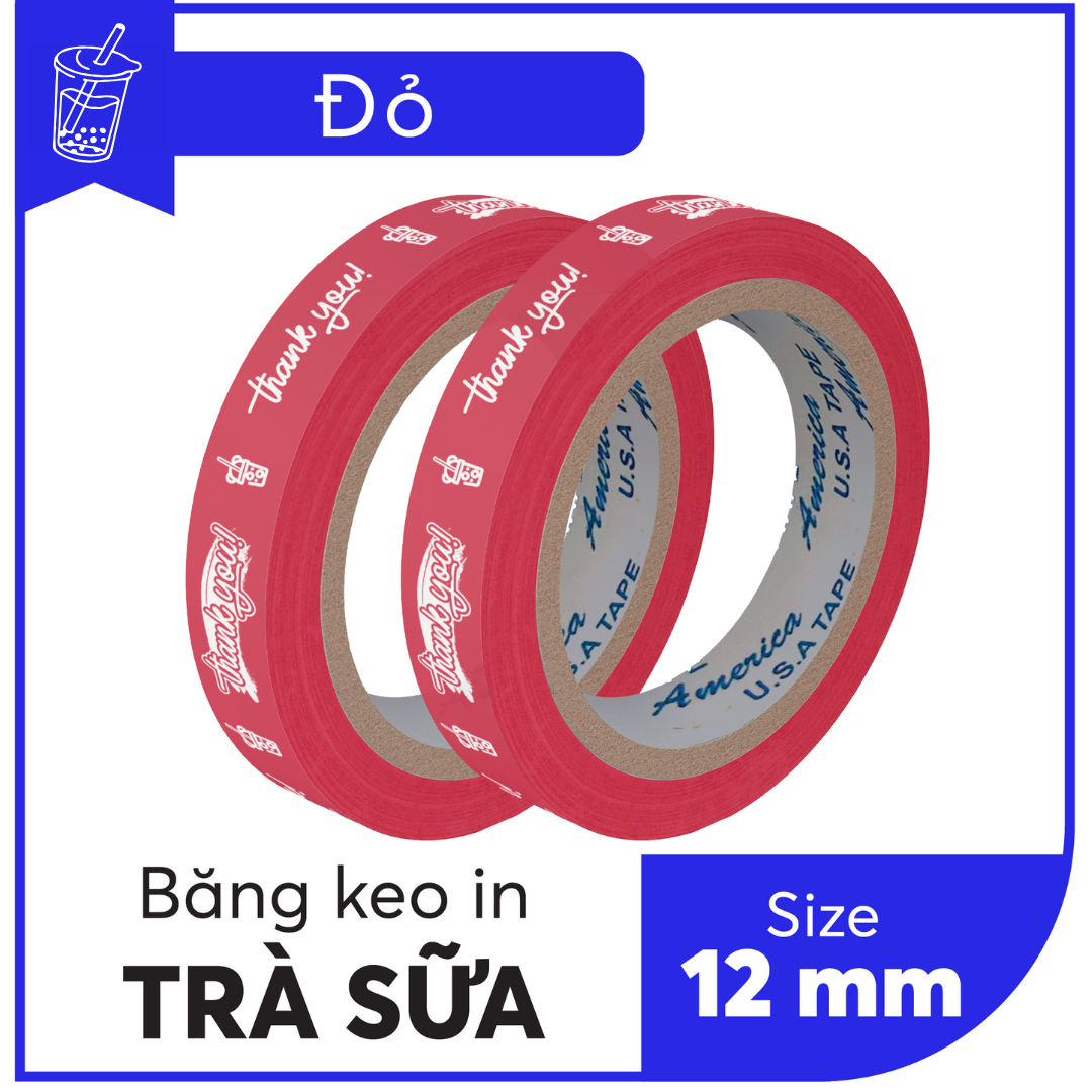BĂNG KEO IN SẴN MẪU THANK YOU DÁN LY TRÀ SỮA 12MM | 6 MÀU