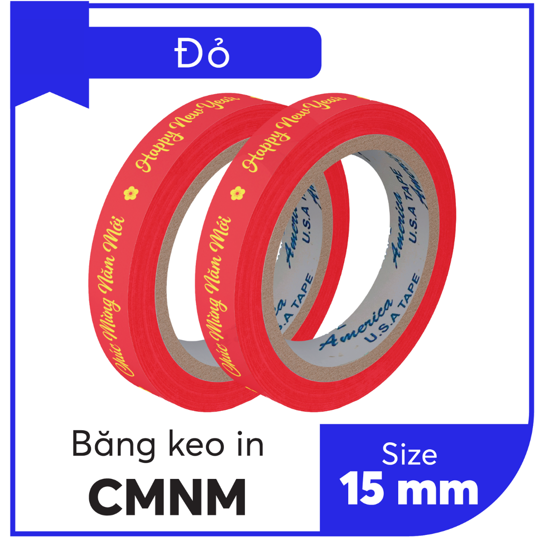 BĂNG KEO IN SẴN MẪU CHÚC MỪNG NĂM MỚI 15MM | ĐỎ VÀNG