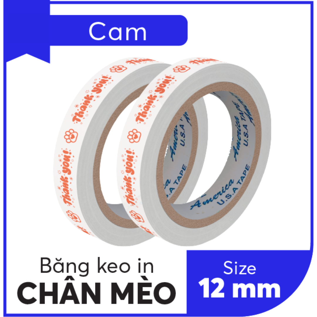 BĂNG KEO IN SẴN MẪU THANK YOU MÈO 12MM | 6 MÀU