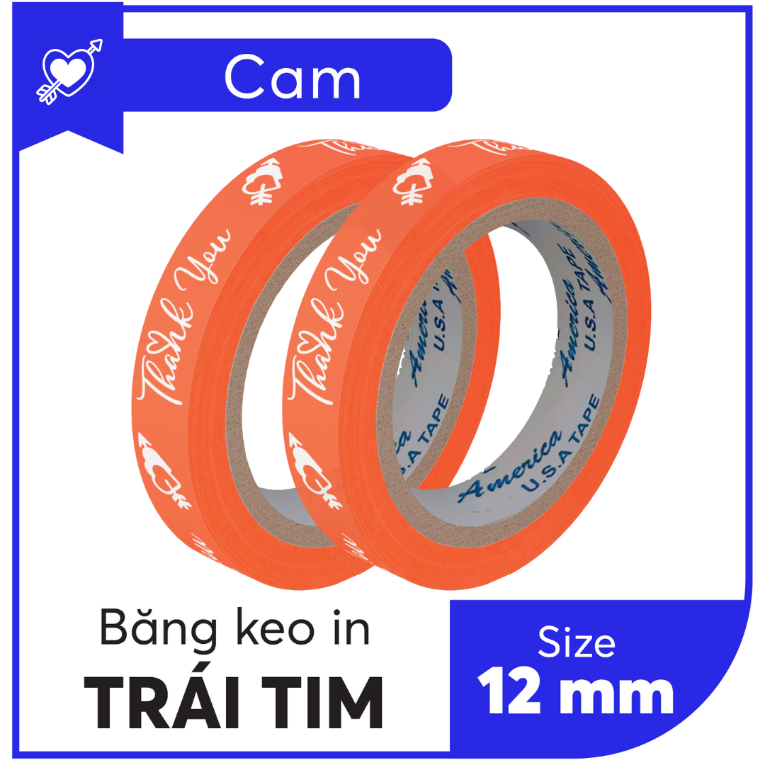 BĂNG KEO IN SẴN MẪU THANK YOU TIM 12MM | 6 MÀU