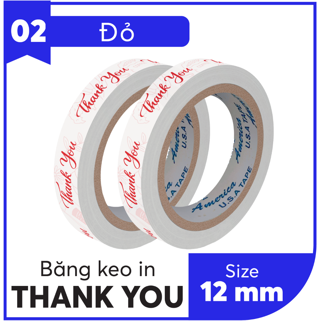 BĂNG KEO IN SẴN MẪU THANK YOU 12MM | 6 MÀU