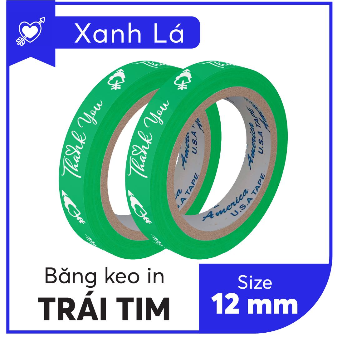 BĂNG KEO IN SẴN MẪU THANK YOU TIM 12MM | 6 MÀU
