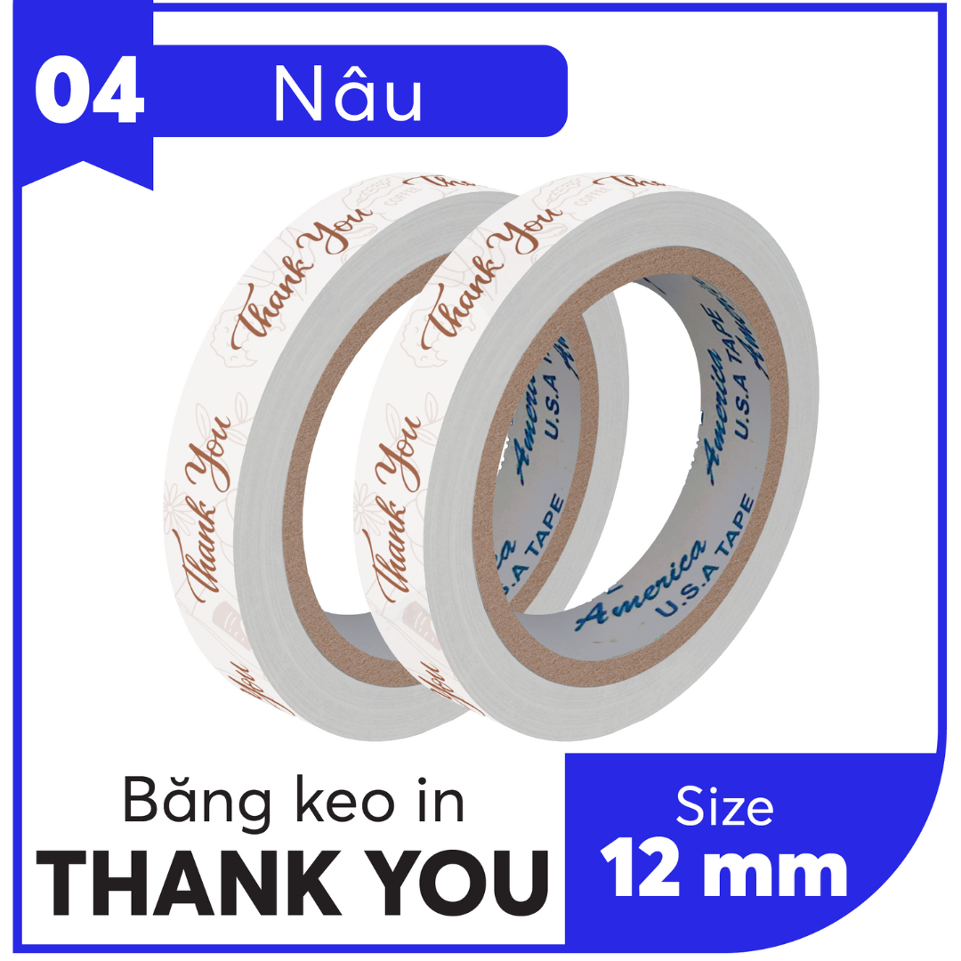 BĂNG KEO IN SẴN MẪU THANK YOU 12MM | 6 MÀU