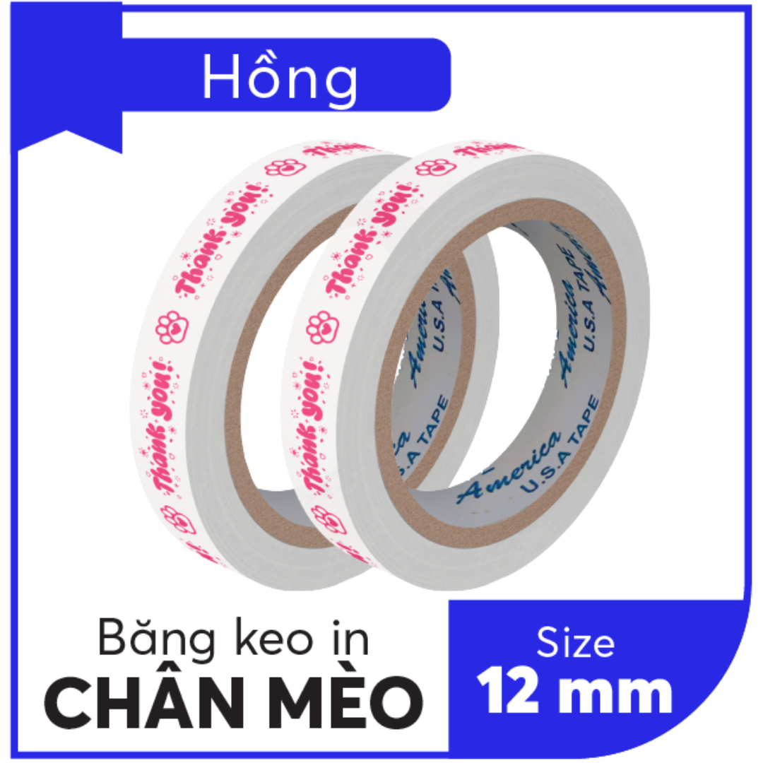 BĂNG KEO IN SẴN MẪU THANK YOU MÈO 12MM | 6 MÀU