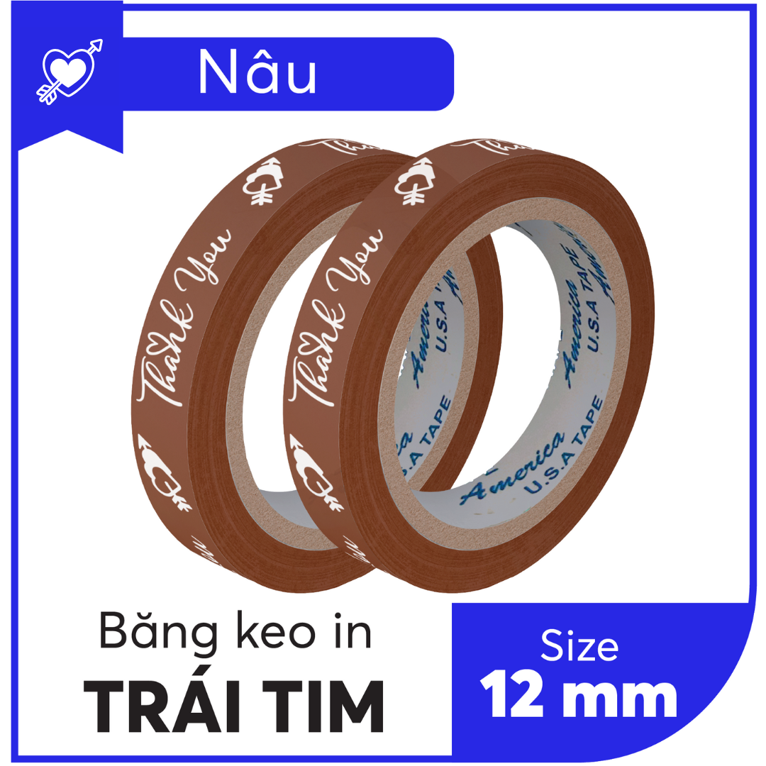 BĂNG KEO IN SẴN MẪU THANK YOU TIM 12MM | 6 MÀU