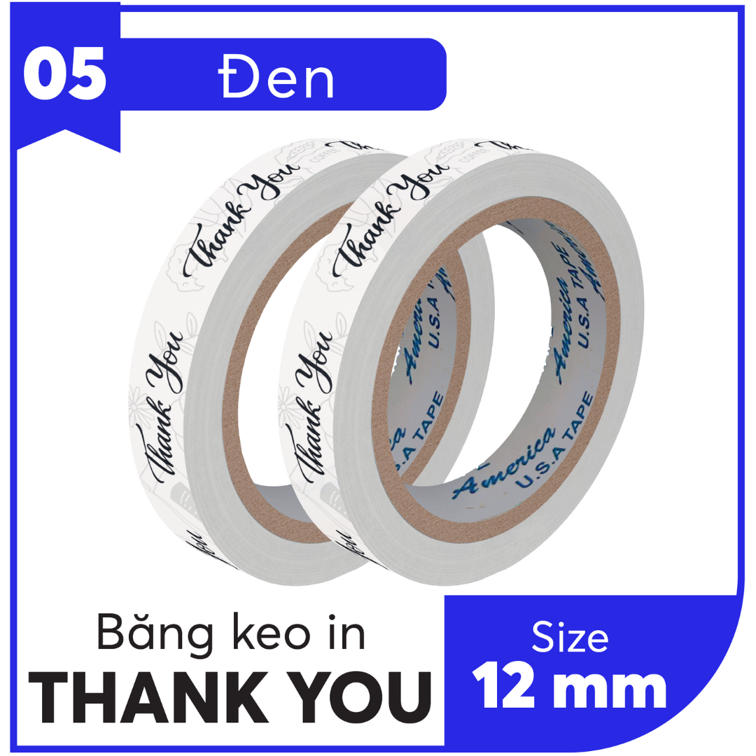 BĂNG KEO IN SẴN MẪU THANK YOU 12MM | 6 MÀU