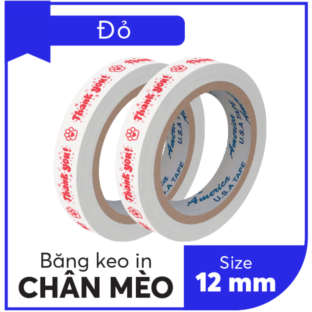 BĂNG KEO IN SẴN MẪU THANK YOU MÈO 12MM | 6 MÀU
