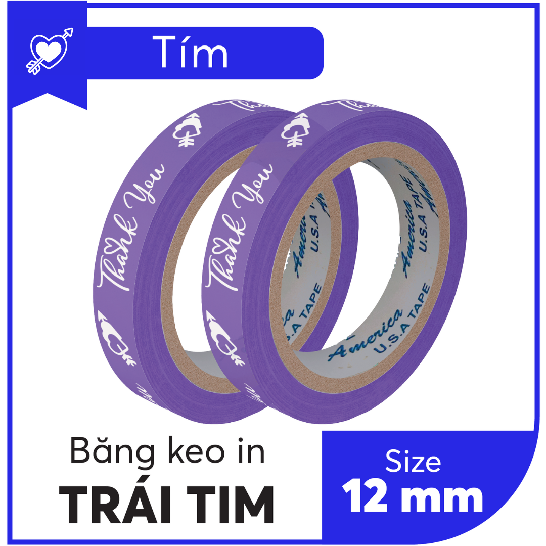 BĂNG KEO IN SẴN MẪU THANK YOU TIM 12MM | 6 MÀU