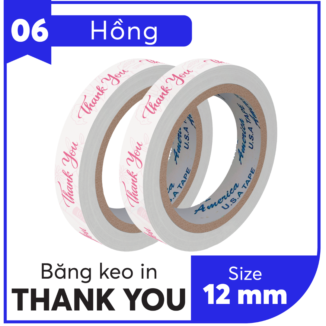 BĂNG KEO IN SẴN MẪU THANK YOU 12MM | 6 MÀU