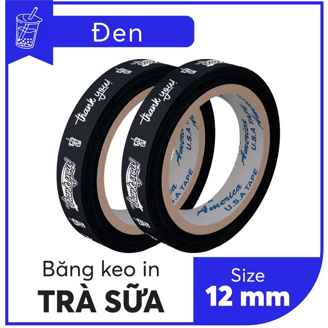 BĂNG KEO IN SẴN MẪU THANK YOU DÁN LY TRÀ SỮA 12MM | 6 MÀU