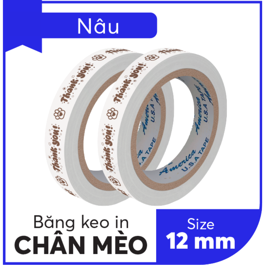 BĂNG KEO IN SẴN MẪU THANK YOU MÈO 12MM | 6 MÀU