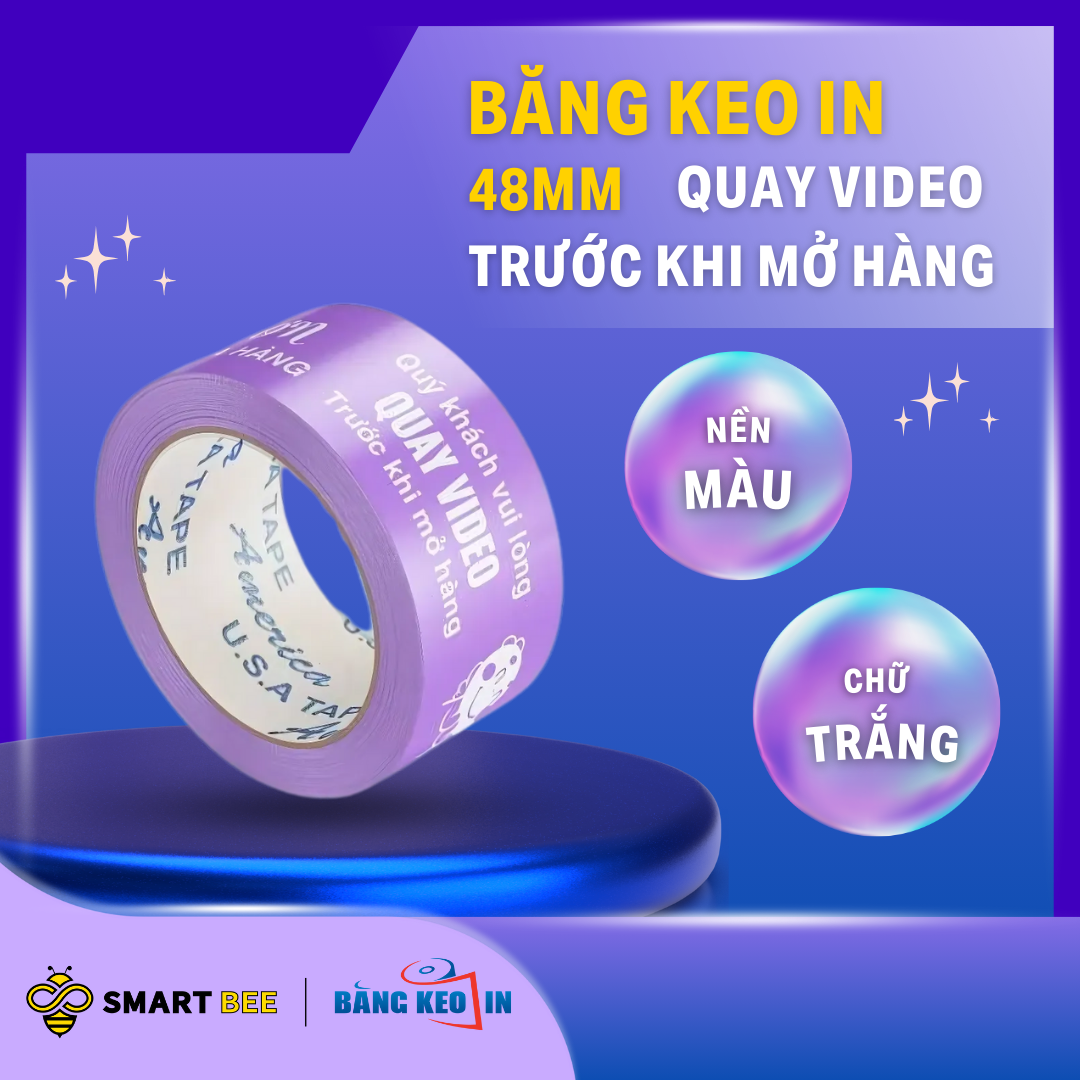 Băng Keo In Quay Video Trước Khi Mở Hàng 48MM x 72M - Nền Màu - Chữ Trắng Sữa
