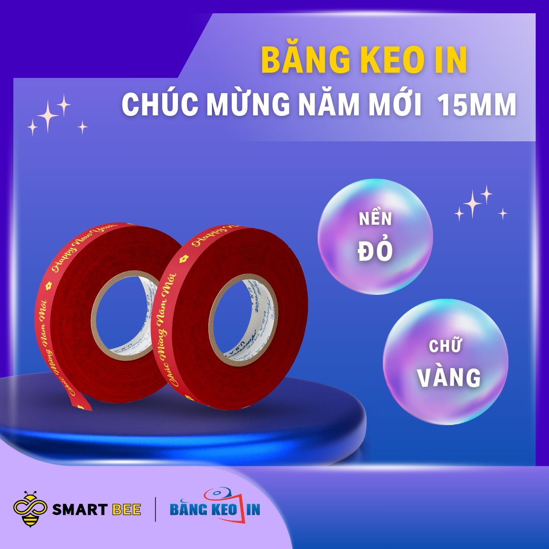 Băng Keo In Chúc Mừng Năm Mới 15MM x 72M - Nền Đỏ - Chữ Vàng