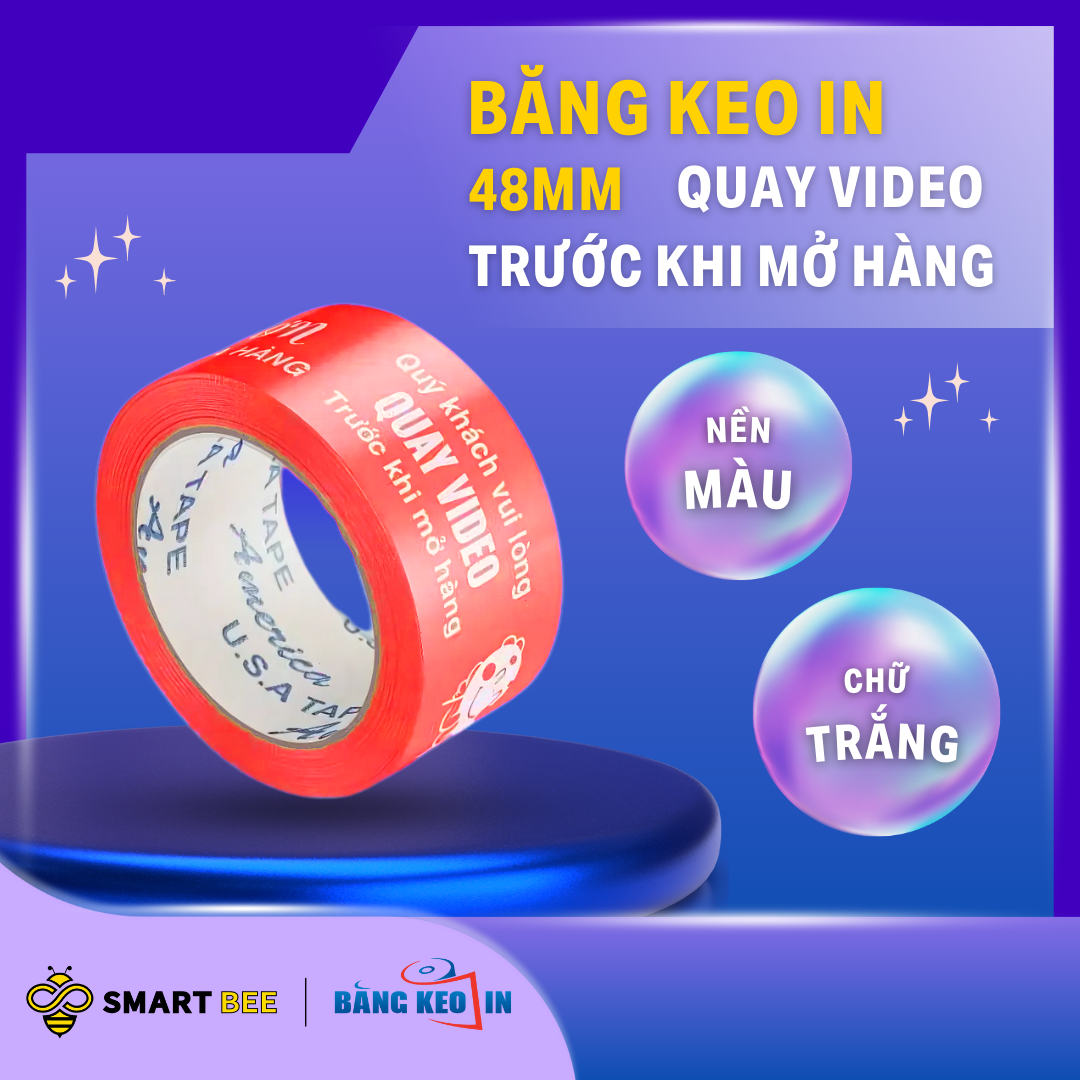 Băng Keo In Quay Video Trước Khi Mở Hàng 48MM x 72M - Nền Màu - Chữ Trắng Sữa
