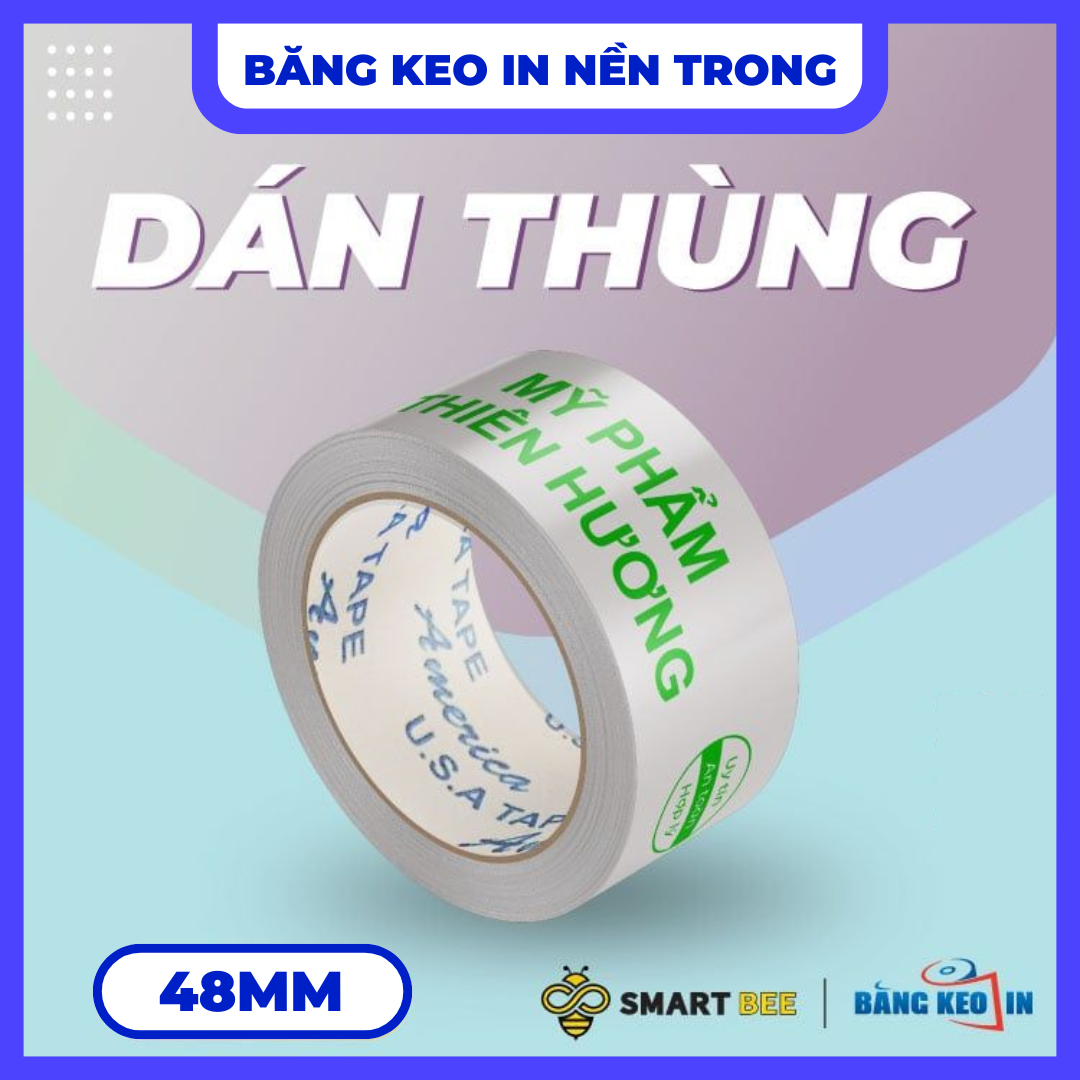 Băng Keo In Theo Yêu Cầu 48MM x 72M Nền Trong Màu In Xanh Lá