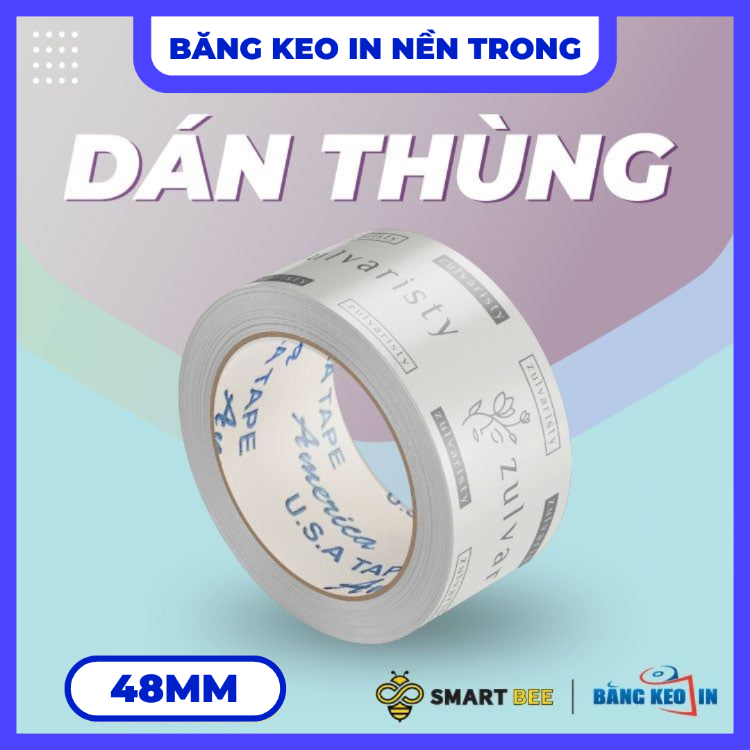 Băng Keo In Theo Yêu Cầu 48MM 72M Nền Trong Màu In Xám