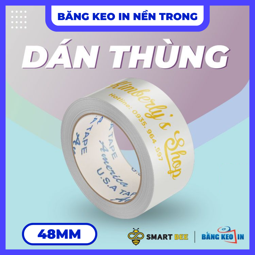 Băng Keo In Theo Yêu Cầu 48MM x 72M Nền Trong Màu In Vàng
