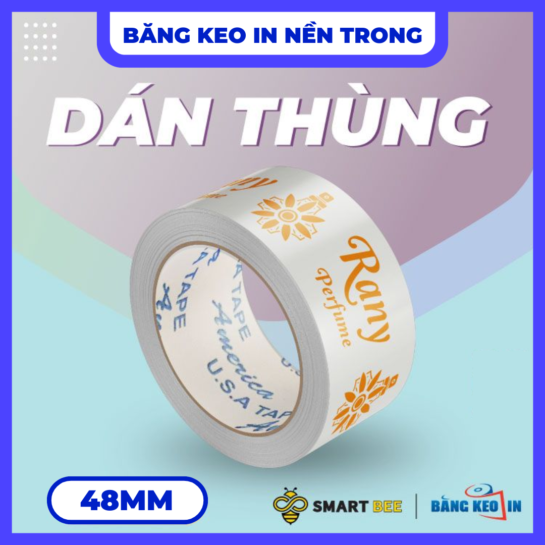 Băng Keo In Theo Yêu Cầu 48MM x 72M Nền Trong Màu In Vàng