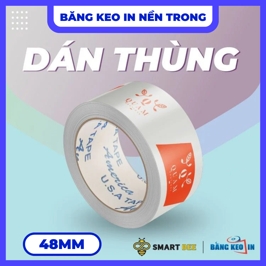 Băng Keo In Theo Yêu Cầu 48MM x 72M Nền Trong Màu In Cam