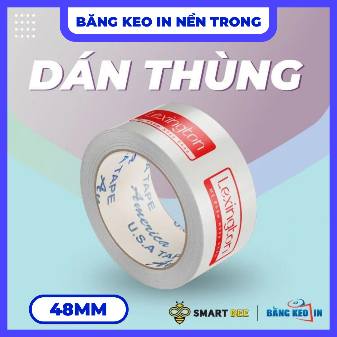 Băng Keo In Theo Yêu Cầu 48MM x 72M Nền Trong Màu In Cam