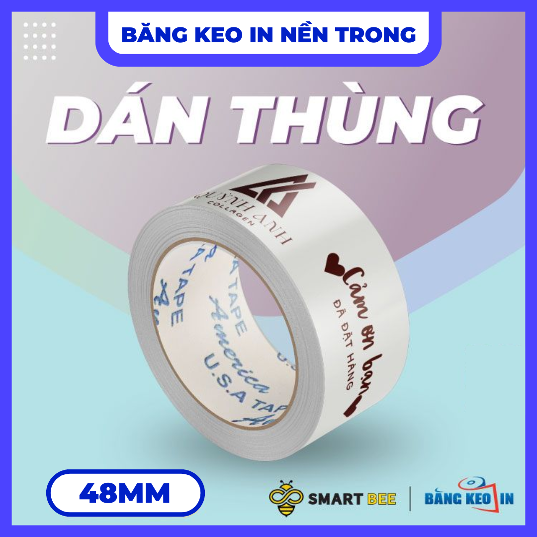 Băng Keo In Theo Yêu Cầu 48MM x 72M Nền Trong Màu In Nâu