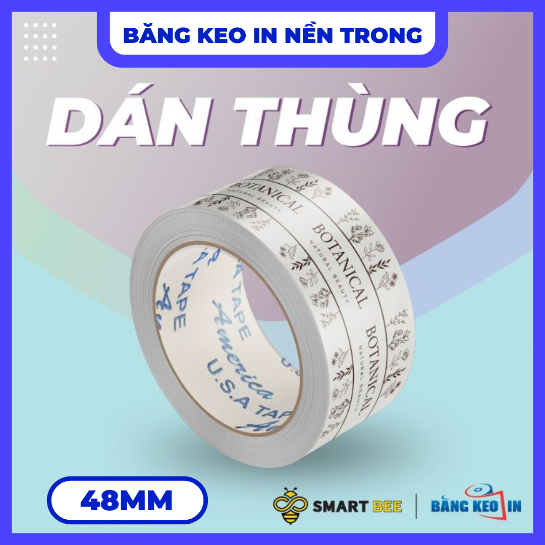 Băng Keo In Theo Yêu Cầu 48MM x 72M Nền Trong Màu In Nâu
