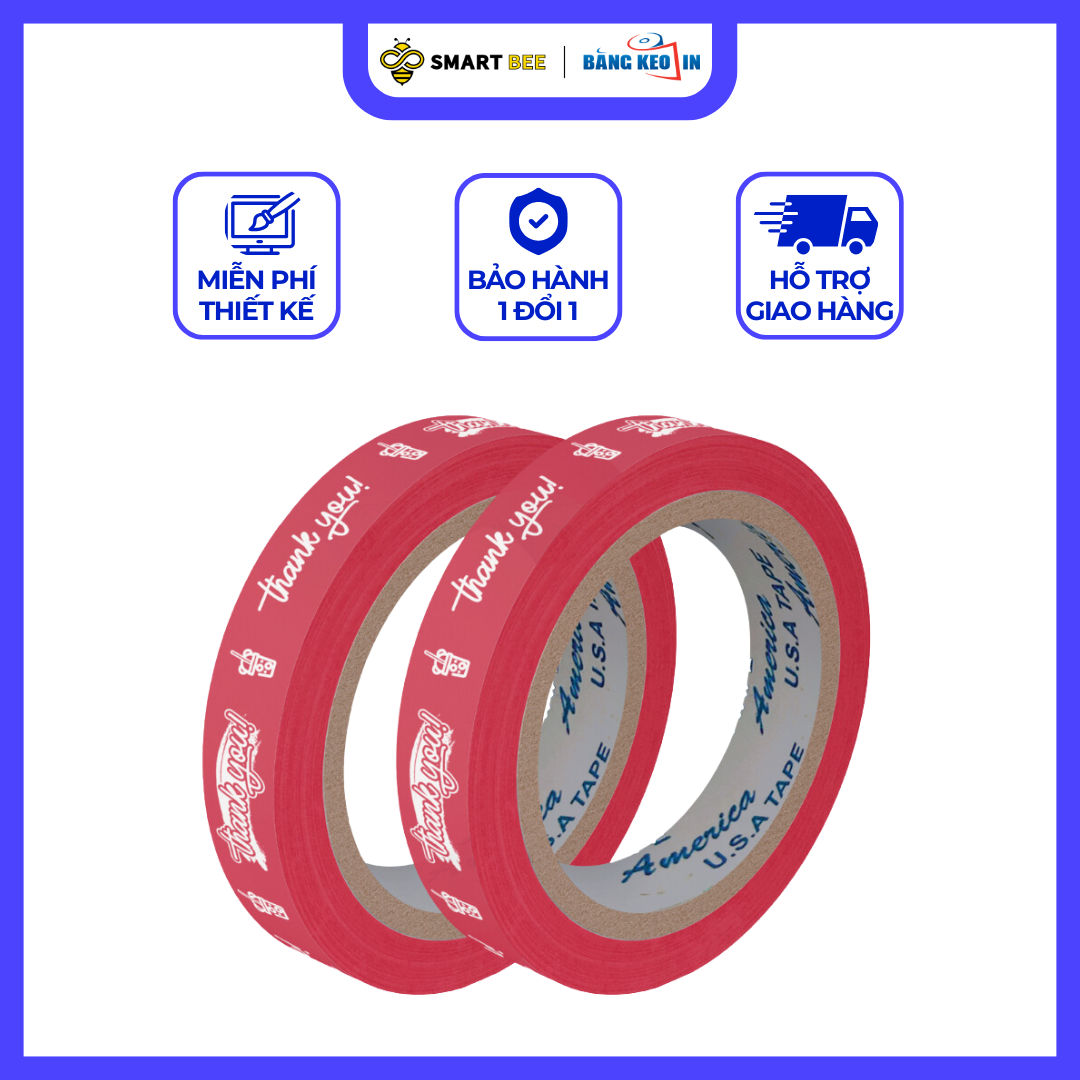 BĂNG KEO IN SẴN MẪU THANK YOU DÁN LY TRÀ SỮA 12MM | 6 MÀU