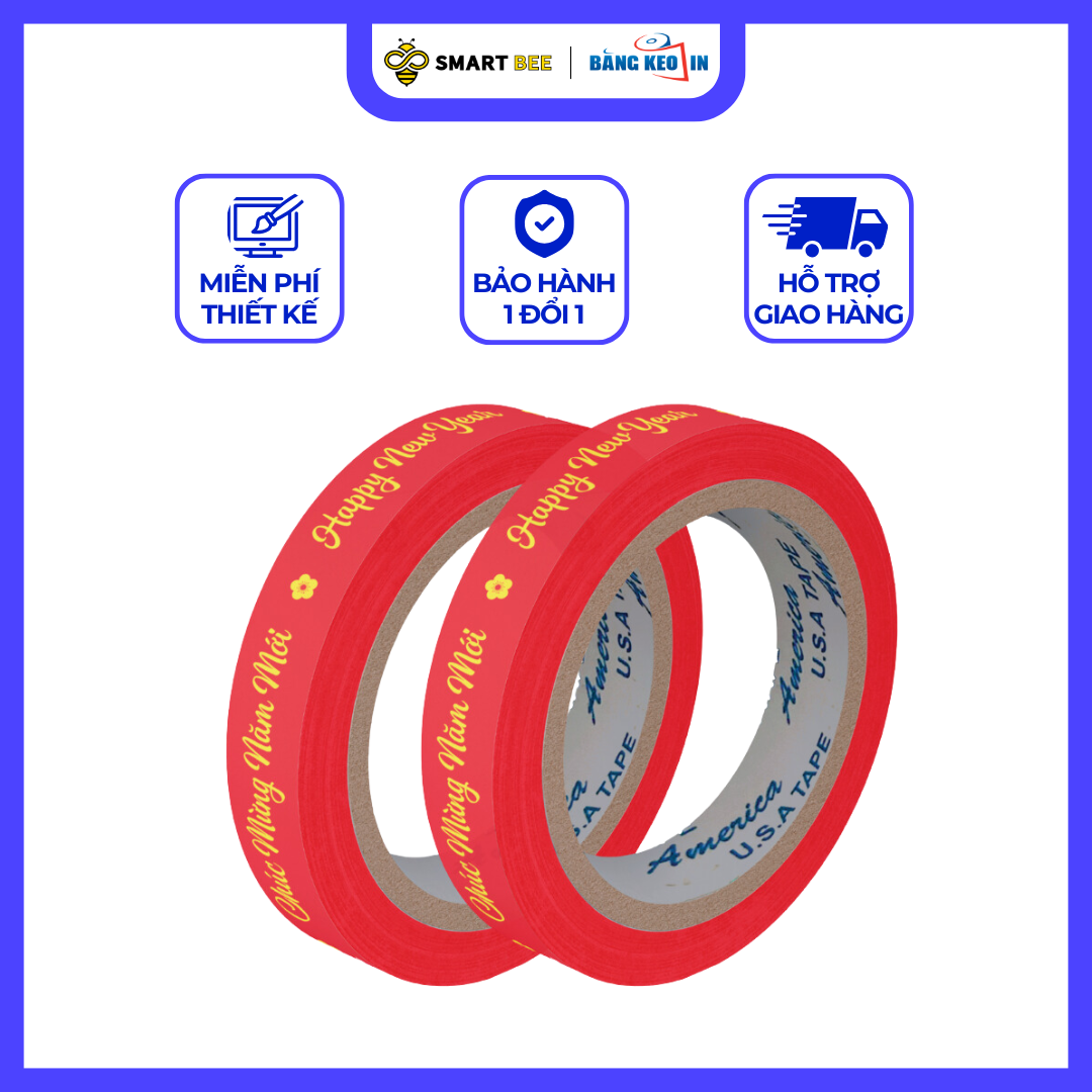 BĂNG KEO IN SẴN MẪU CHÚC MỪNG NĂM MỚI 15MM | ĐỎ VÀNG