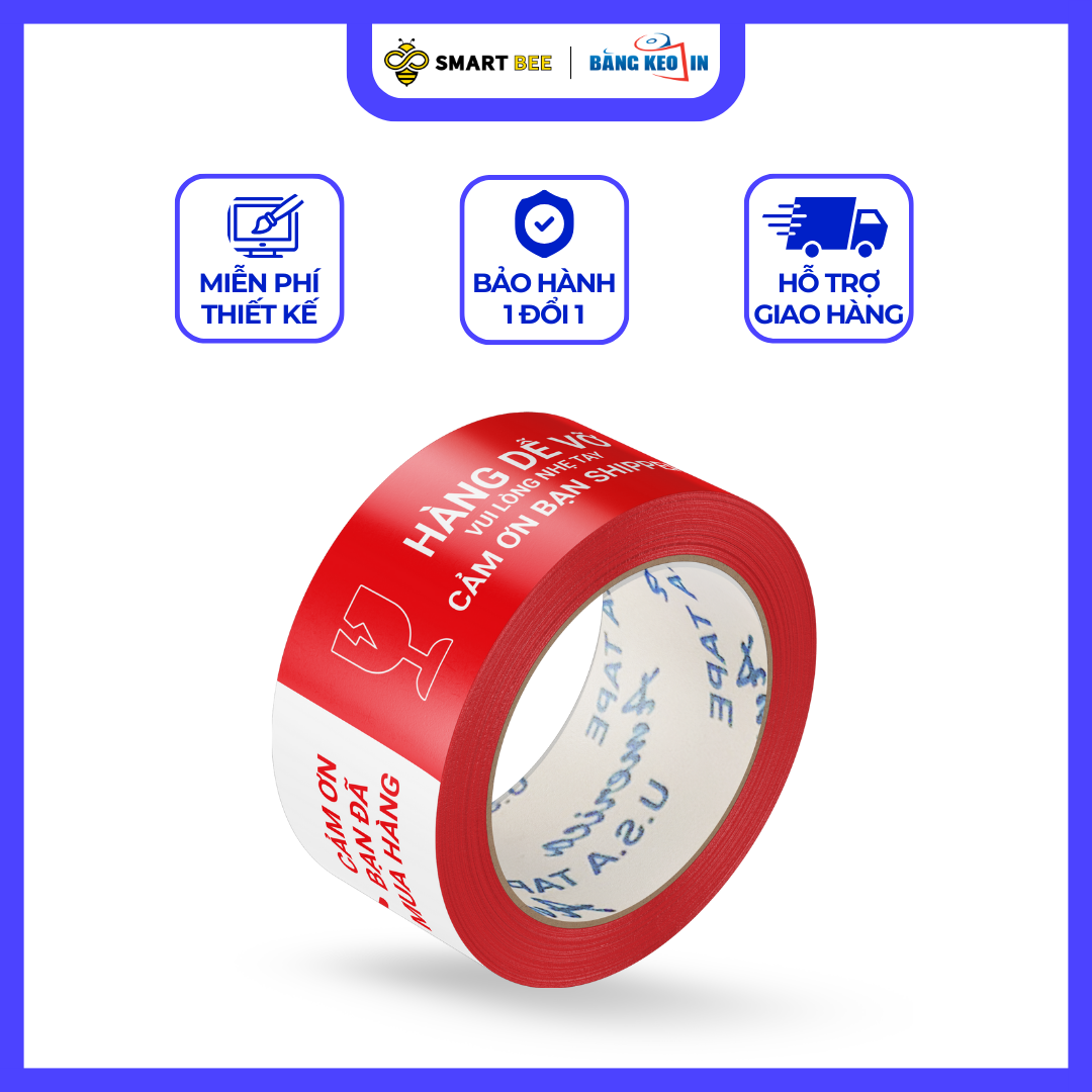 BĂNG KEO IN SẴN HÀNG DỄ VỠ VUI LÒNG NHẸ TAY | TRẮNG ĐỎ 48MM